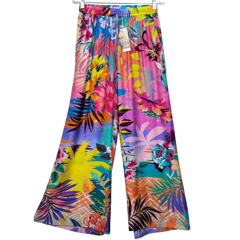Johnny Was Zeru Wide Leg Pants Tropical Floral Silk Blend Women S NWT Boho Luxe